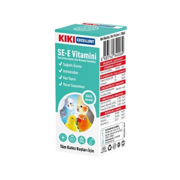Kiki Excellent Sağlıklı Üreme Destekleyici Kuşlar için SE-E Vitamini Sıvı Damla