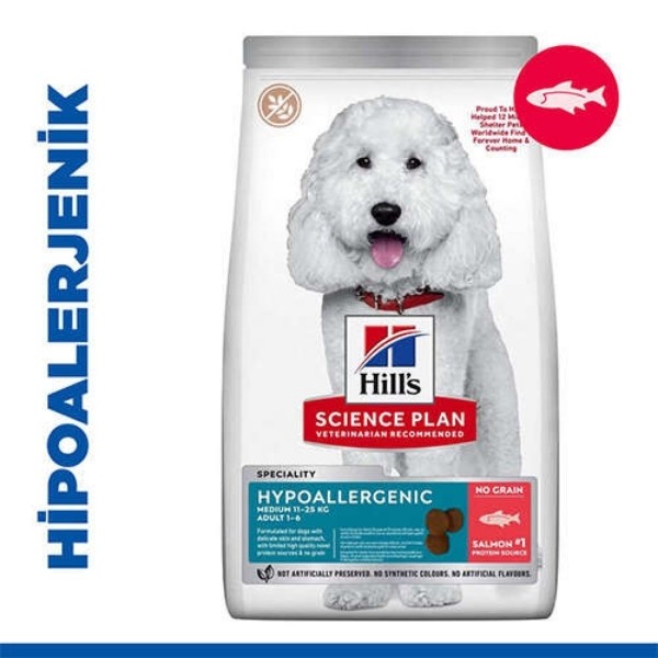 Hills Science Plan Hypoallergenic Somonlu Orta Irk Yetişkin Tahılsız Köpek Maması