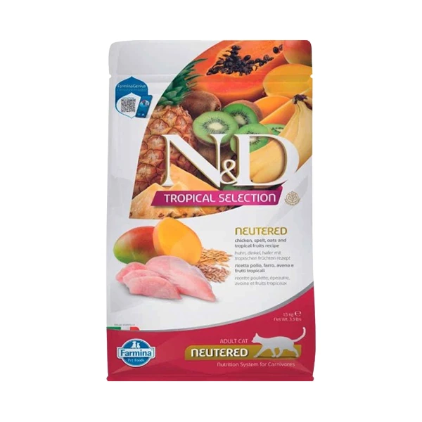 N&D Tropical Selection Sterilised Tavuklu Kısırlaştırılmış Yetişkin Kedi Maması - 1.5 Kg