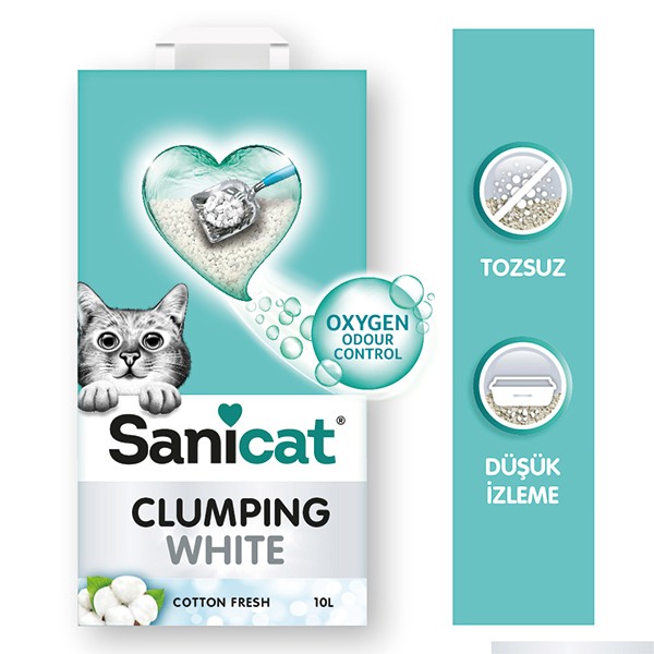 Sanicat Clumping White Cotton Oksijen Kontrol Topaklanan Kedi Kumu