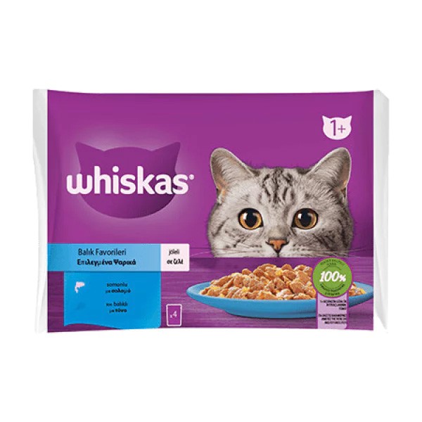 Whiskas Pouch Pure Delight Jöle İçerisinde Ton Balıklı ve Somonlu Yetişkin Konserve Kedi Maması