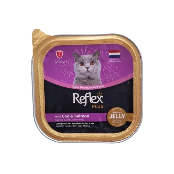 Reflex Plus Jöle İçinde Parça Morina Balıklı ve Somonlu Yetişkin Konserve Kedi Maması