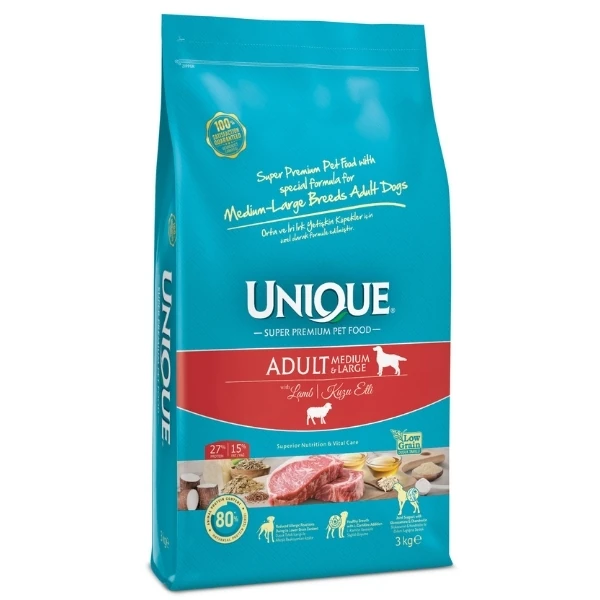 Unique Kuzu Etli Orta ve Büyük Irk Yetişkin Köpek Maması - 3 Kg