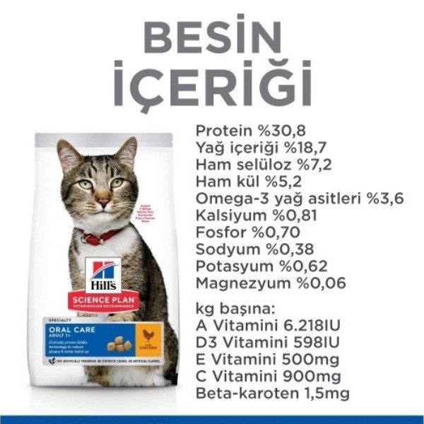 Hills Oral Care Tavuklu Ağız ve Diş Sağlığı için Yetişkin Kedi Maması