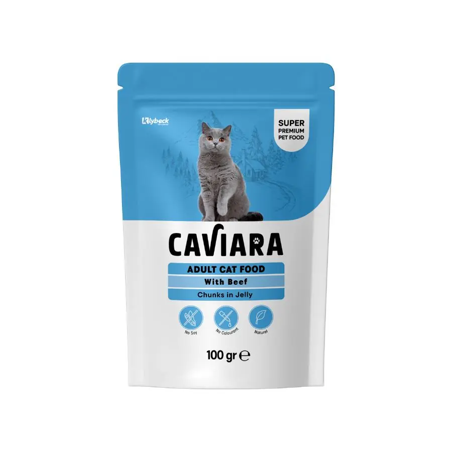 Caviara Pouch Sos İçinde Et Parçacıklı Dana Etli Yetişkin Kedi Konservesi