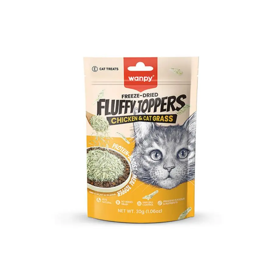 Wanpy Fluffy Topper Dondurularak Kurutulmuş Tavuklu ve Kedi Otlu Kedi Ödül Maması