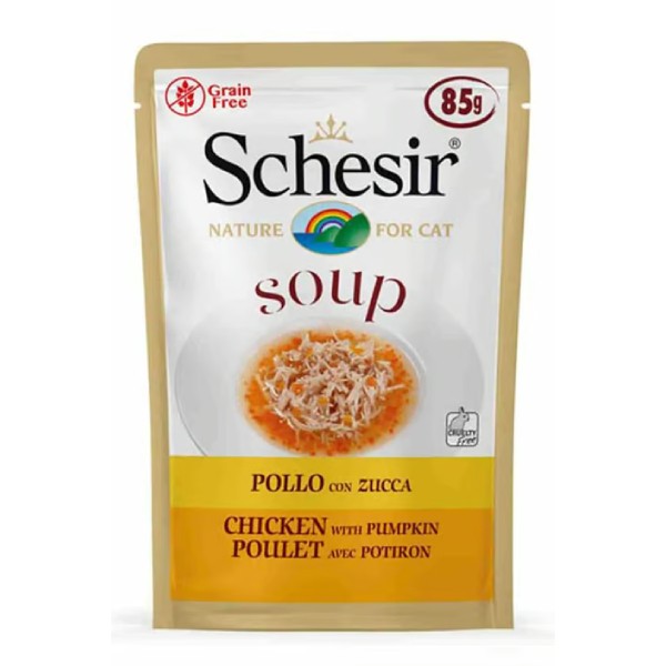 Schesir For Cat Tavuklu ve Balkabaklı Tahılsız Yetişkin Kedi Çorbası