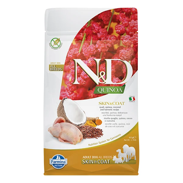 N&D Quinoa Skin Coat Bıldırcın Yetişkin Köpek Maması - 800 Gr