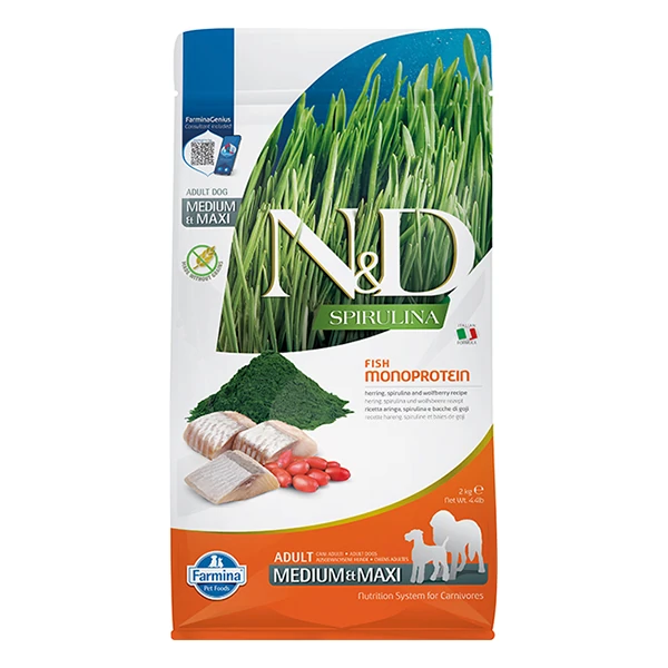 N&D Spirulina Ringa Balıklı Medium Maxi Yetişkin Köpek Maması - 2 Kg