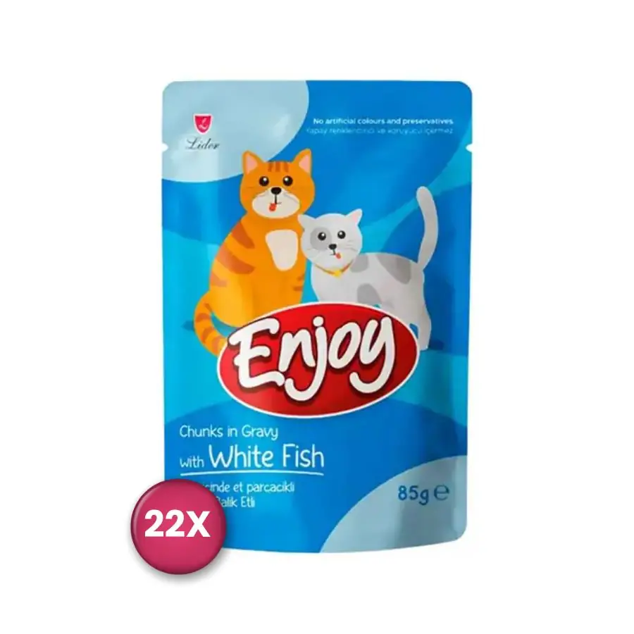 Enjoy Pouch Sos İçinde Et Parçacıklı Beyaz Balıklı Yetişkin Kedi Konservesi