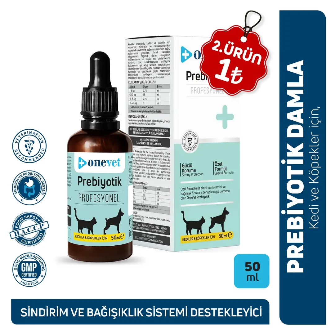 OneVet Prebiotik Kedi ve Köpekler İçin Sindirim Sistemi Destekleyici Damla