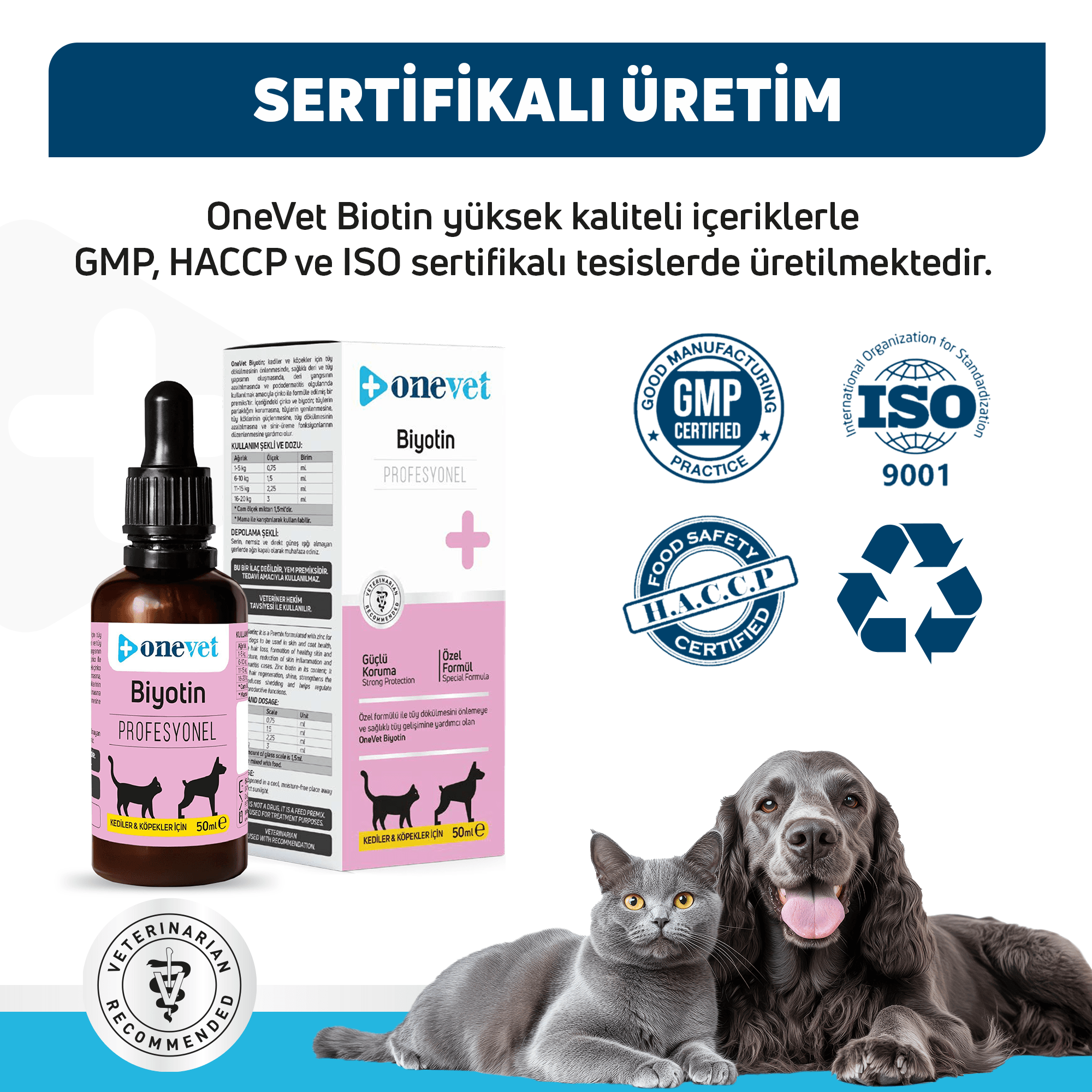 OneVet Biotin Kedi ve Köpekler İçin Tüy Dökülmesini Önleyici Damla