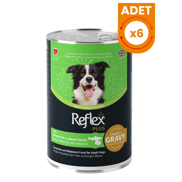 Reflex Plus Sos İçinde Beyaz Balıklı ve Tatlı Patatesli Yetişkin Konserve Köpek Maması - 6 Adet 400 Gr