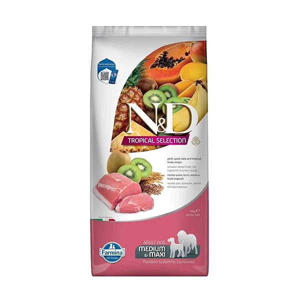 N&D Tropical Selection Domuzlu ve Kivili Orta ve Büyük Irk Yetişkin Köpek Maması - 10 Kg