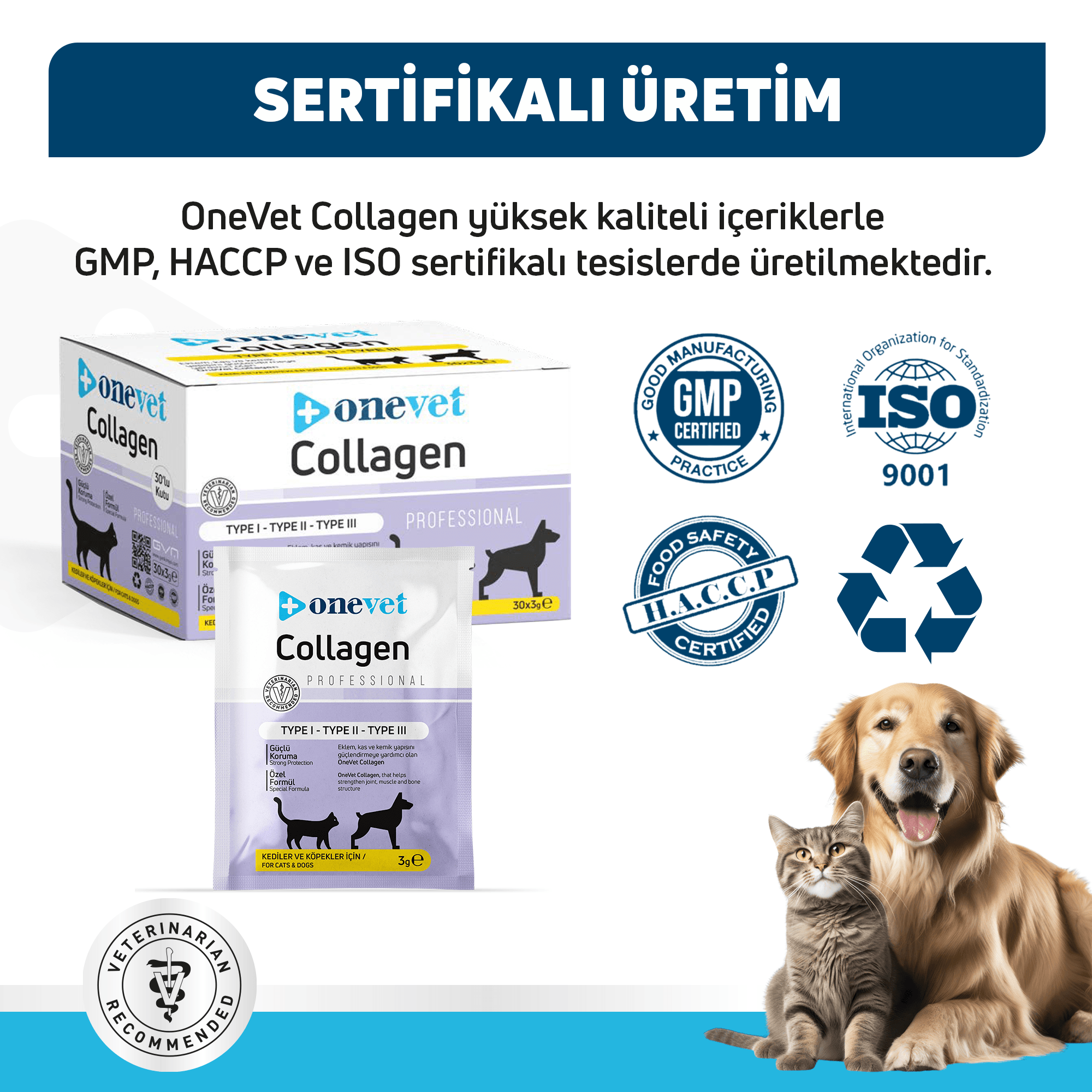 OneVet Collagen Kedi ve Köpekler için Eklem ve Kas Destekleyici Saşe