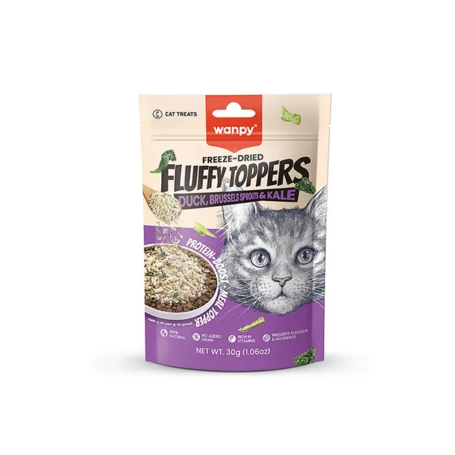 Wanpy Fluffy Topper Dondurularak Kurutulmuş Brüksel ve Kara Lahanalı Kedi Ödül Maması