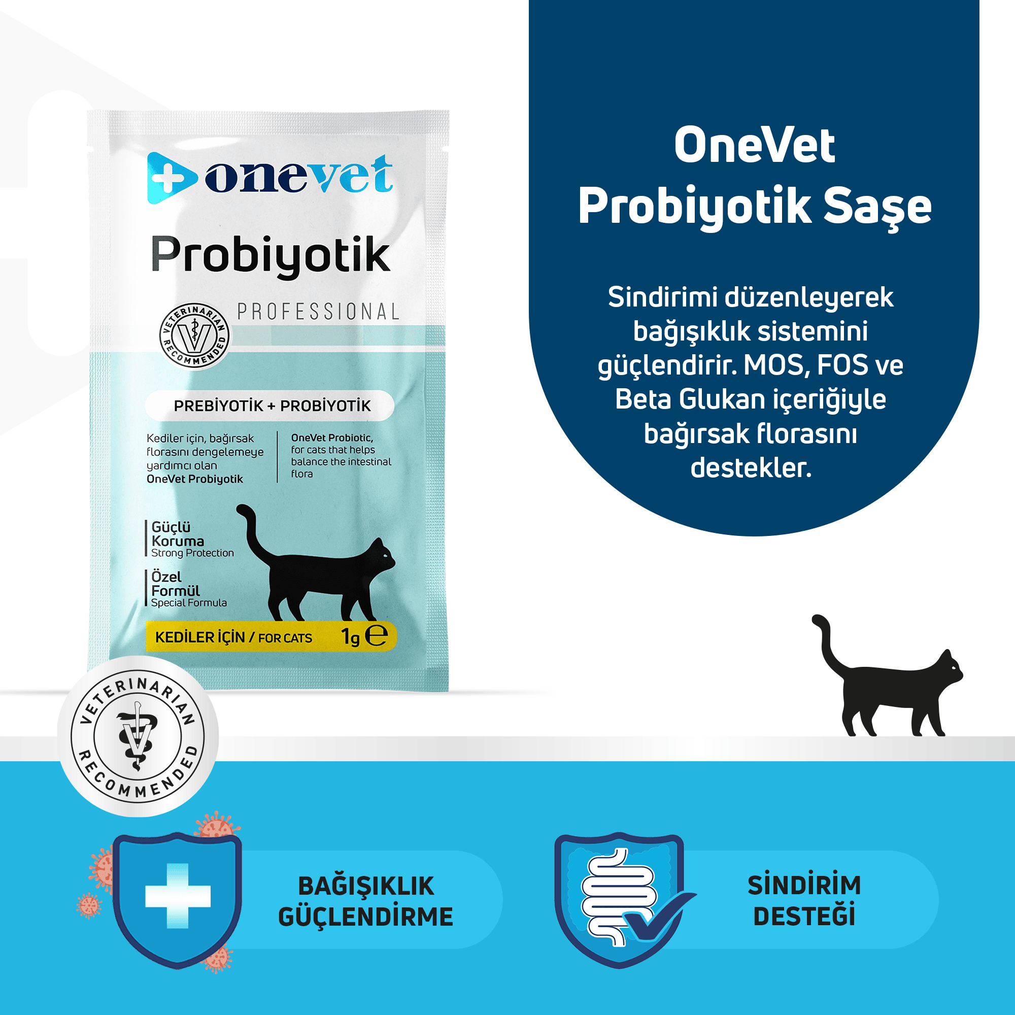 OneVet Probiyotik Kediler için Sindirim ve Bağışıklık Güçlendirici Saşe