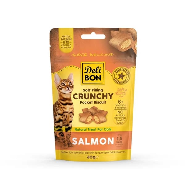 Delibon Chrunchy İçi Dolgulu Somonlu Kedi Ödül Bisküvisi