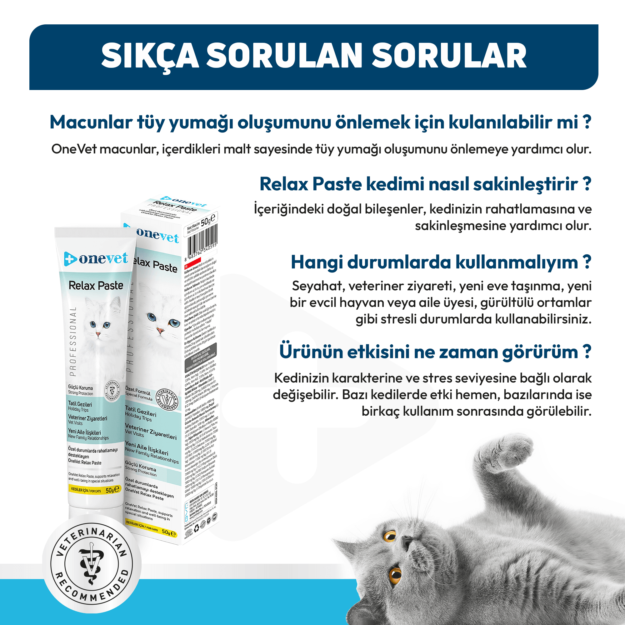 OneVet Relax Paste Stres Ve Anksiyete Azaltıcı Kedi Maltı