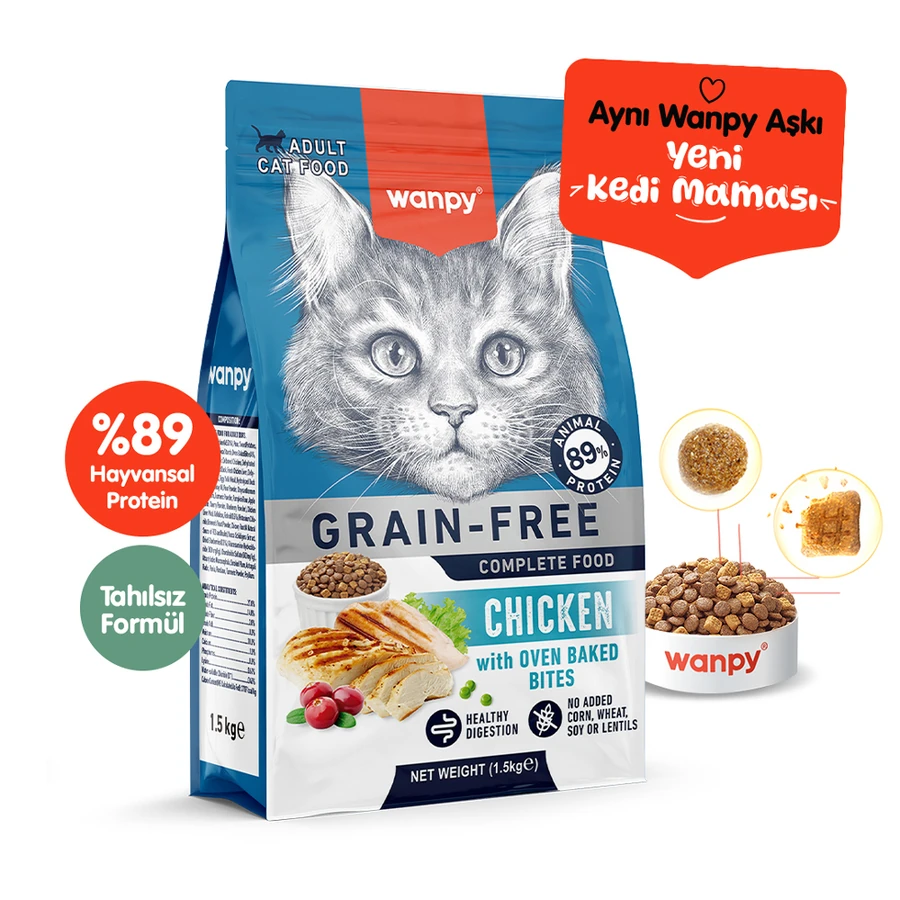 Wanpy Tavuklu Tahılsız Yetişkin Kedi Maması - 1.5 Kg