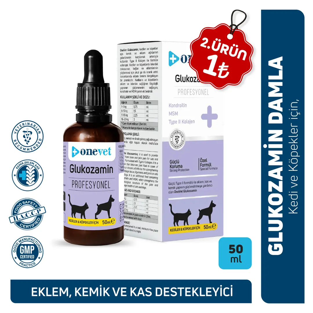 OneVet Glukozamin Kedi ve Köpekler İçin Eklem, Kas ve Kıkırdak Sağlığı Destekleyici Damla