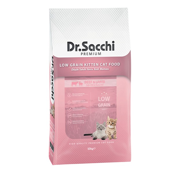 Dr.Sacchi Premium Düşük Tahıllı Sığır ve Kuzu Etli Yavru Kedi Maması