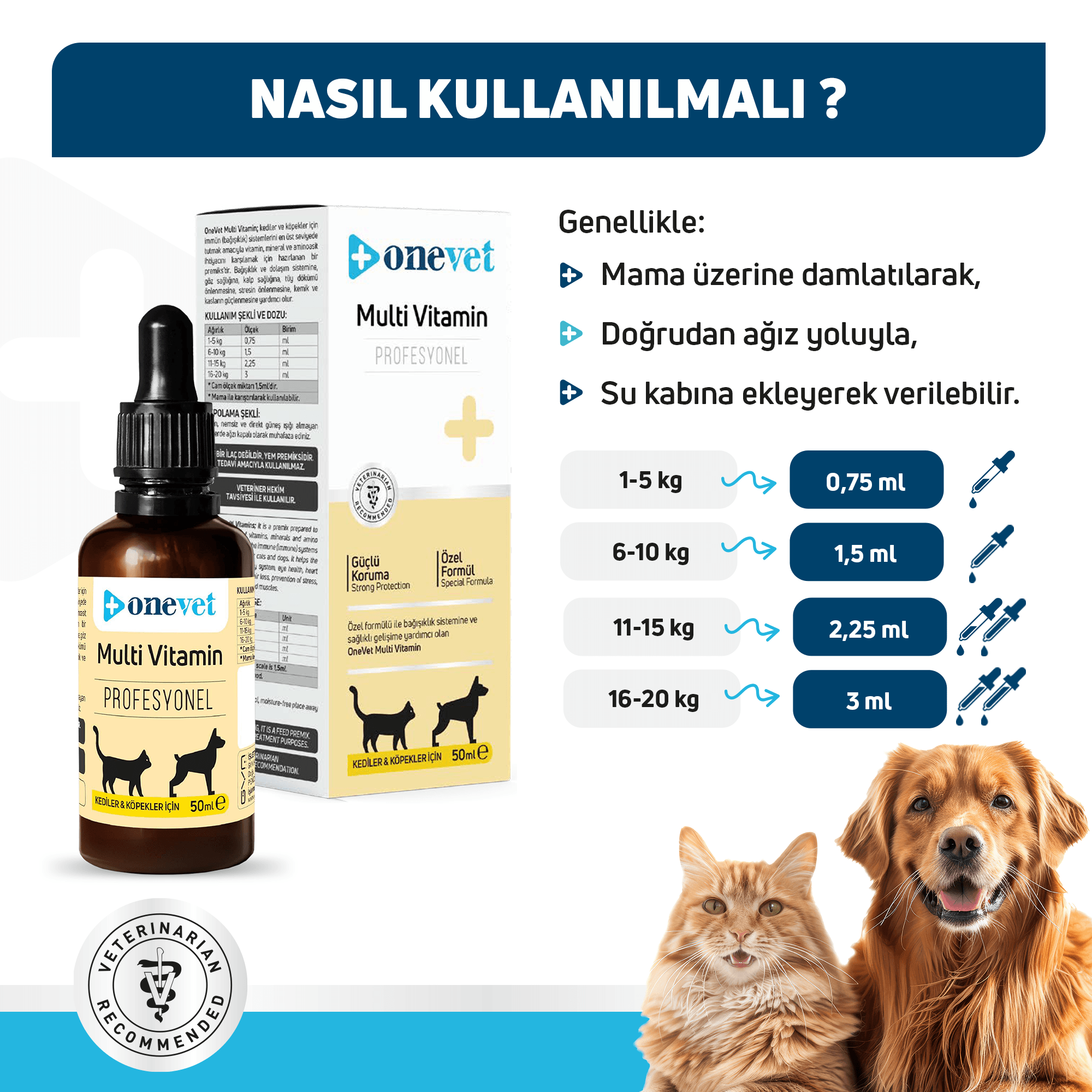 OneVet Multi Vitamin Kedi ve Köpekler İçin Gelişim ve Bağışıklık Destekleyici Takviye