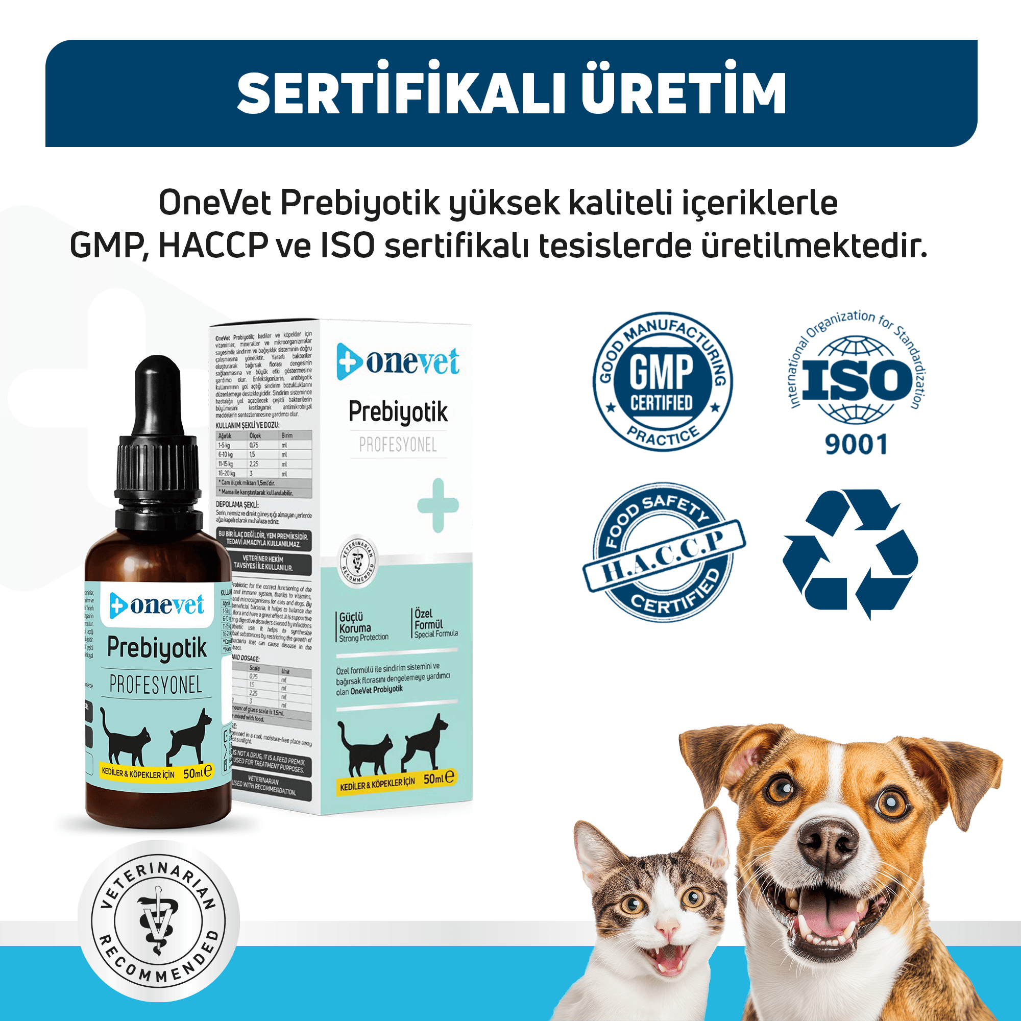 OneVet Prebiotik Kedi ve Köpekler İçin Sindirim Sistemi Destekleyici Damla