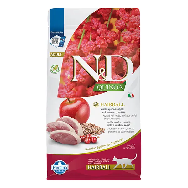 N&D Quinoa Hairball Ördek Etli Kinoa ve Elmalı Yetişkin Kedi Maması