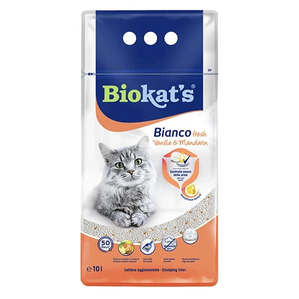 Biokats Bianco Fresh Vanilya ve Mandalina Kokulu Topaklanan Doğal Kedi Kumu