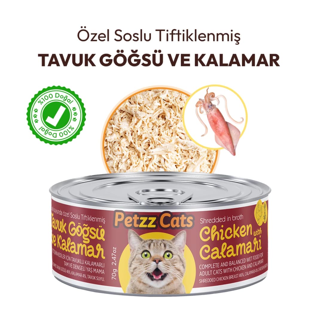 PetzzCats Tavuk & Kalamar Konserve Kedi Maması