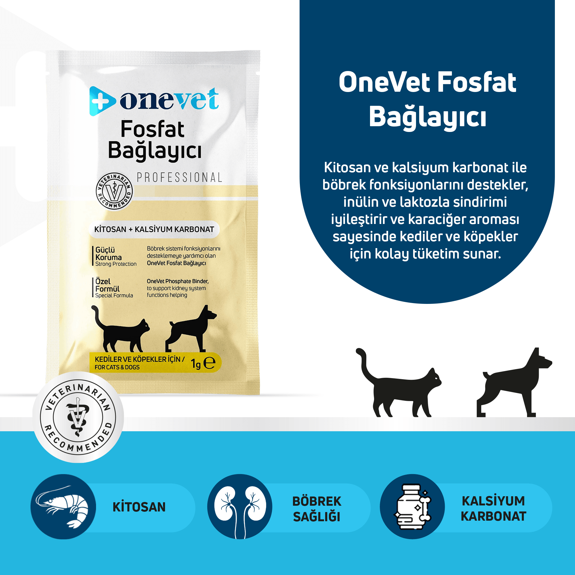 OneVet Fosfat Bağlayıcı Kedi ve Köpekler İçin Böbrek Sağlığı Destekleyici Saşe