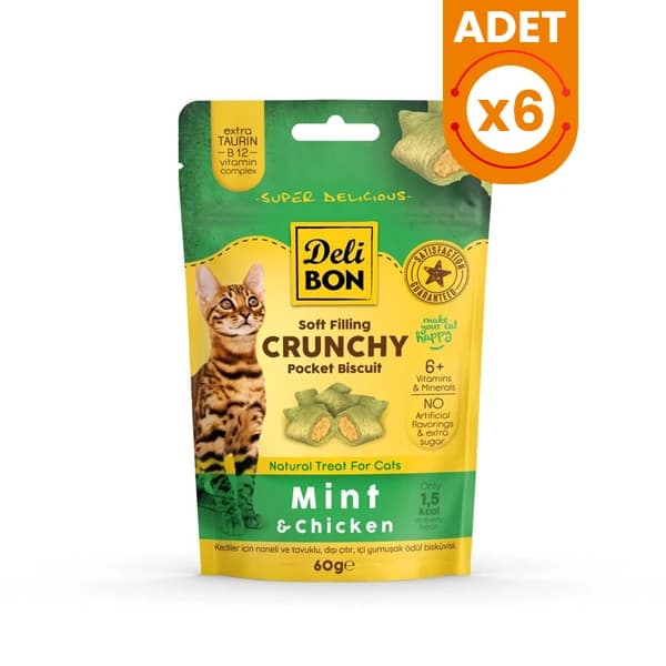 Delibon Chrunchy İçi Dolgulu Tavuklu ve Naneli Kedi Ödül Bisküvisi