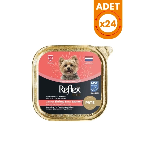 Reflex Plus Pate Karidesli ve Somonlu Küçük Irk Yetişkin Konserve Köpek Maması - 24 Adet 85 Gr