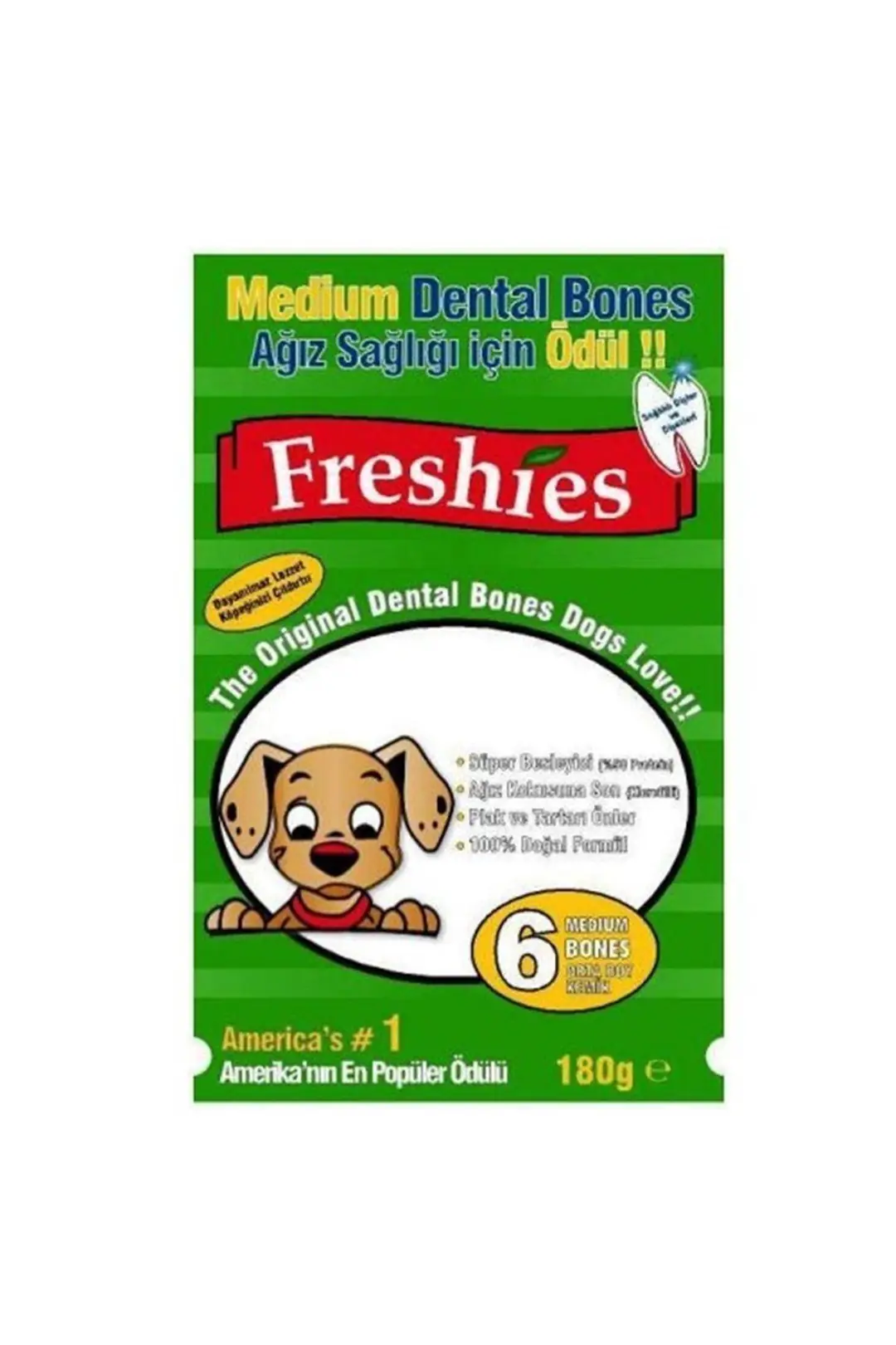 Freshy Ağız Kokusu Önleyici Yeşil Kemik Köpek Ödülü 7 Adet