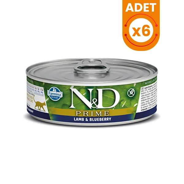 N&D Prime Kuzu Etli ve Yaban Mersinli Konserve Kedi Maması - 6 Adet 70 Gr
