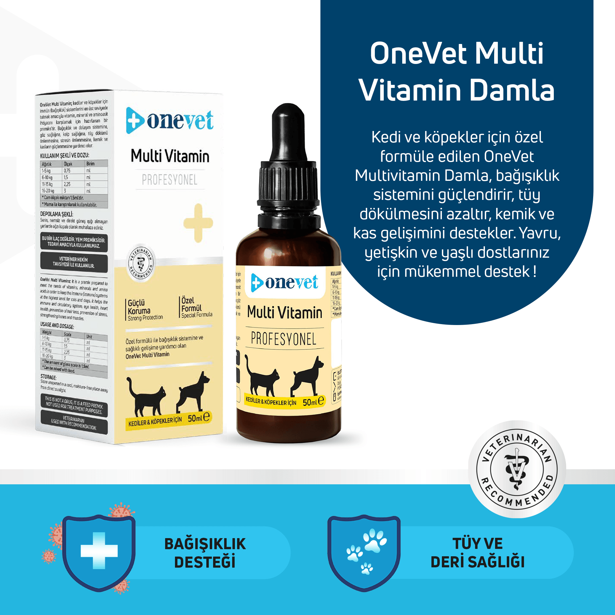 OneVet Multi Vitamin Kedi ve Köpekler İçin Gelişim ve Bağışıklık Destekleyici Takviye