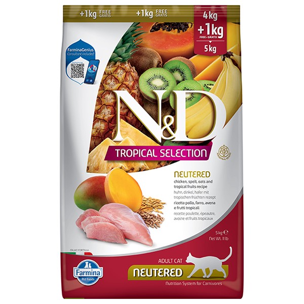 N&D Tropical Selection Tavuklu ve Tropikal Meyveli Kısırlaştırılmış Kedi Maması