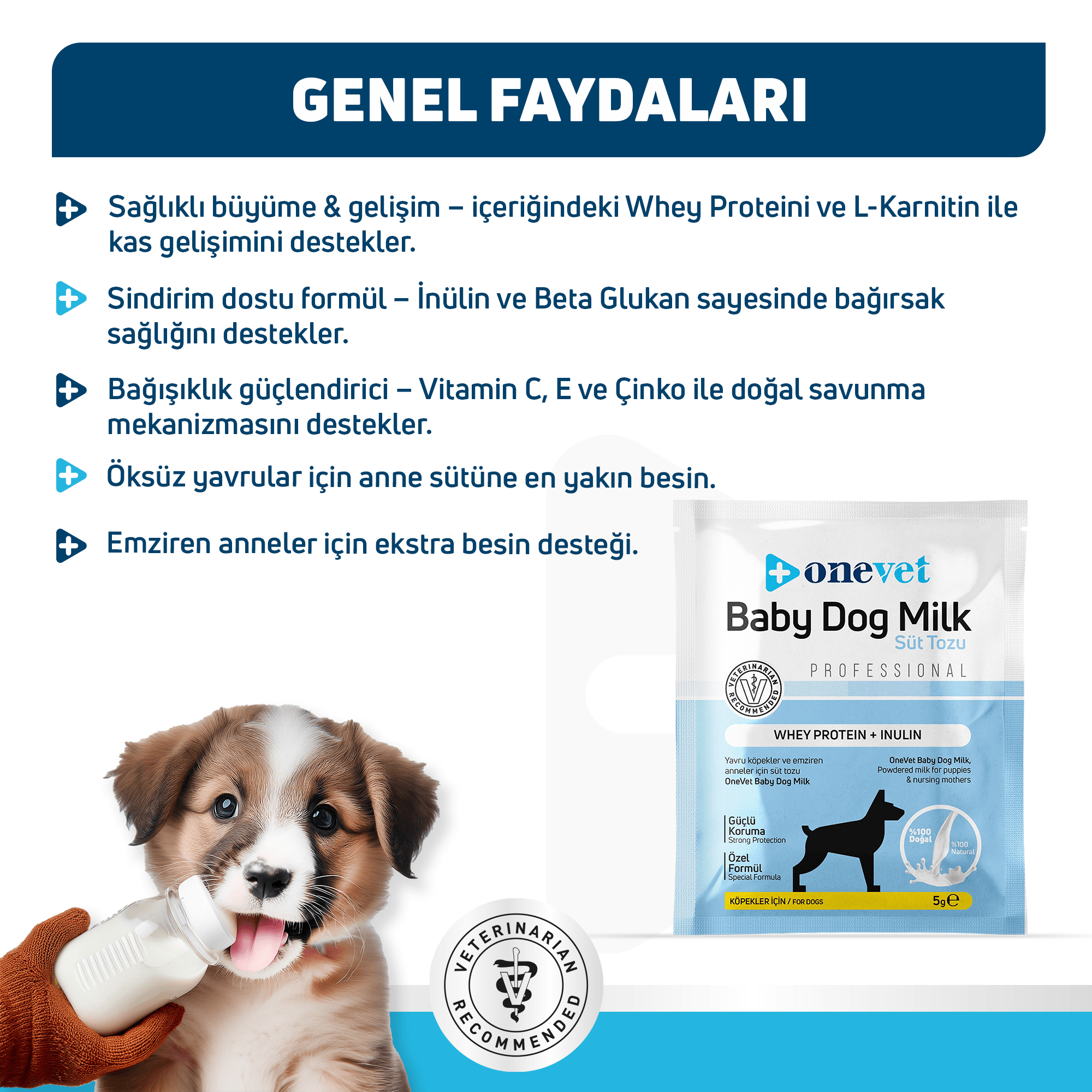 OneVet Baby Dolg Milk Sindirim ve Büyüme Destekleyici Yavru ve Anne Köpek Süt Tozu