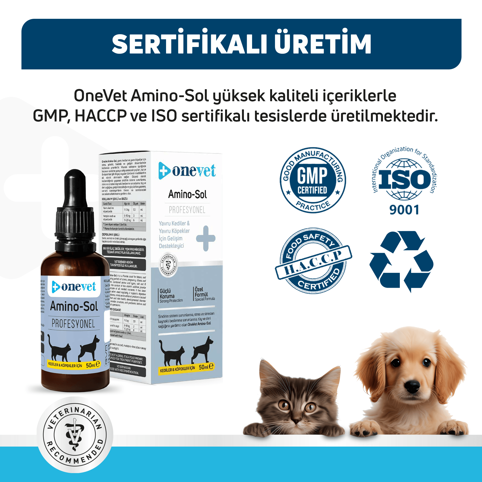 OneVet Amino-Sol Yavru Kedi ve Köpekler İçin Gelişim Destekleyici Damla