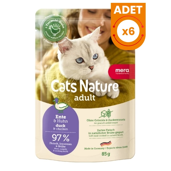 Mera Cats Nature Ördekli Pouch Yetişkin Konserve Kedi Maması - 6 Adet 85 Gr