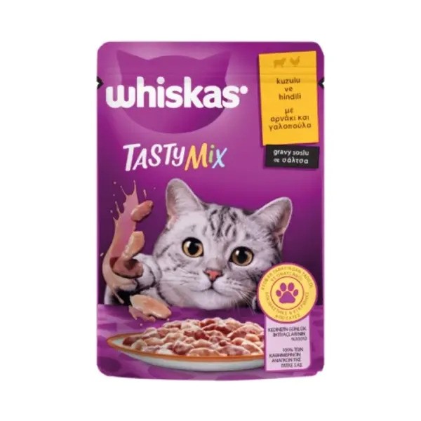 Whiskas Tasty Mix Sos İçerisinde Kuzu Etli ve Hindili Pouch Yetişkin Konserve Kedi Maması