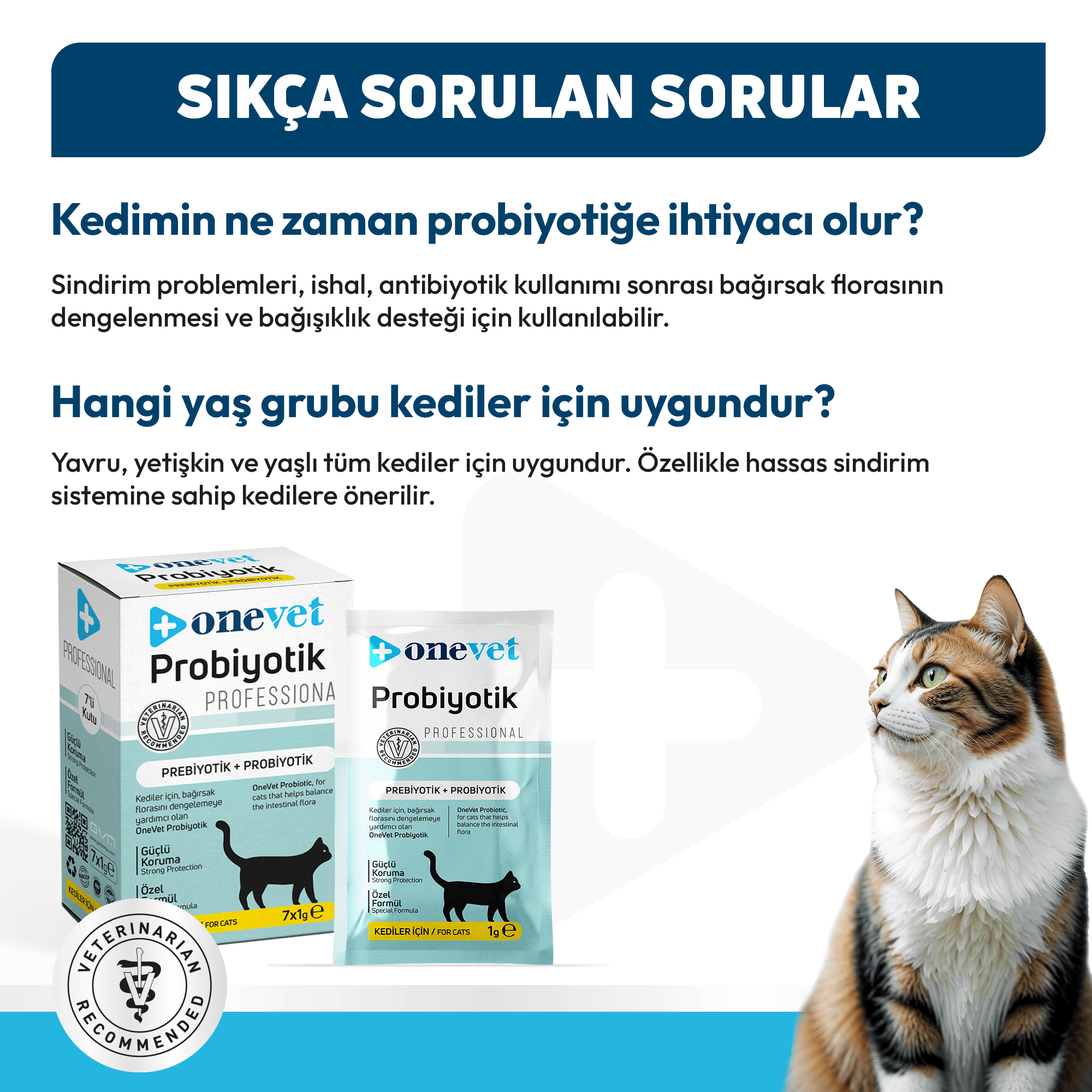 OneVet Probiyotik Kediler için Sindirim ve Bağışıklık Güçlendirici Saşe