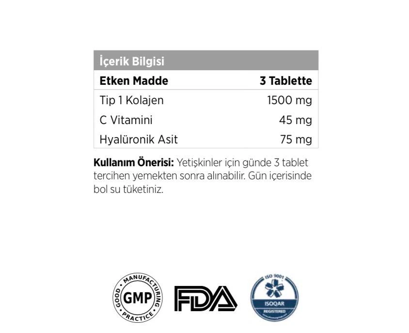 Kolajen + C Vitamini & Hyaluronik Asit 60 Tablet