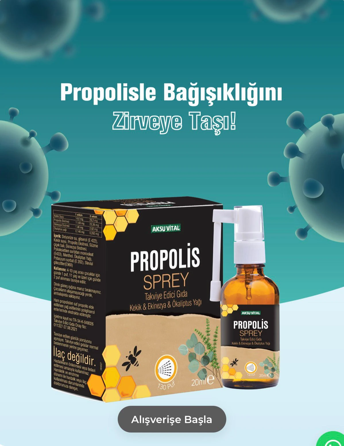 Propolisli Boğaz Spreyi 20ml Kekik Ekinezya Okaliptus ilaveli