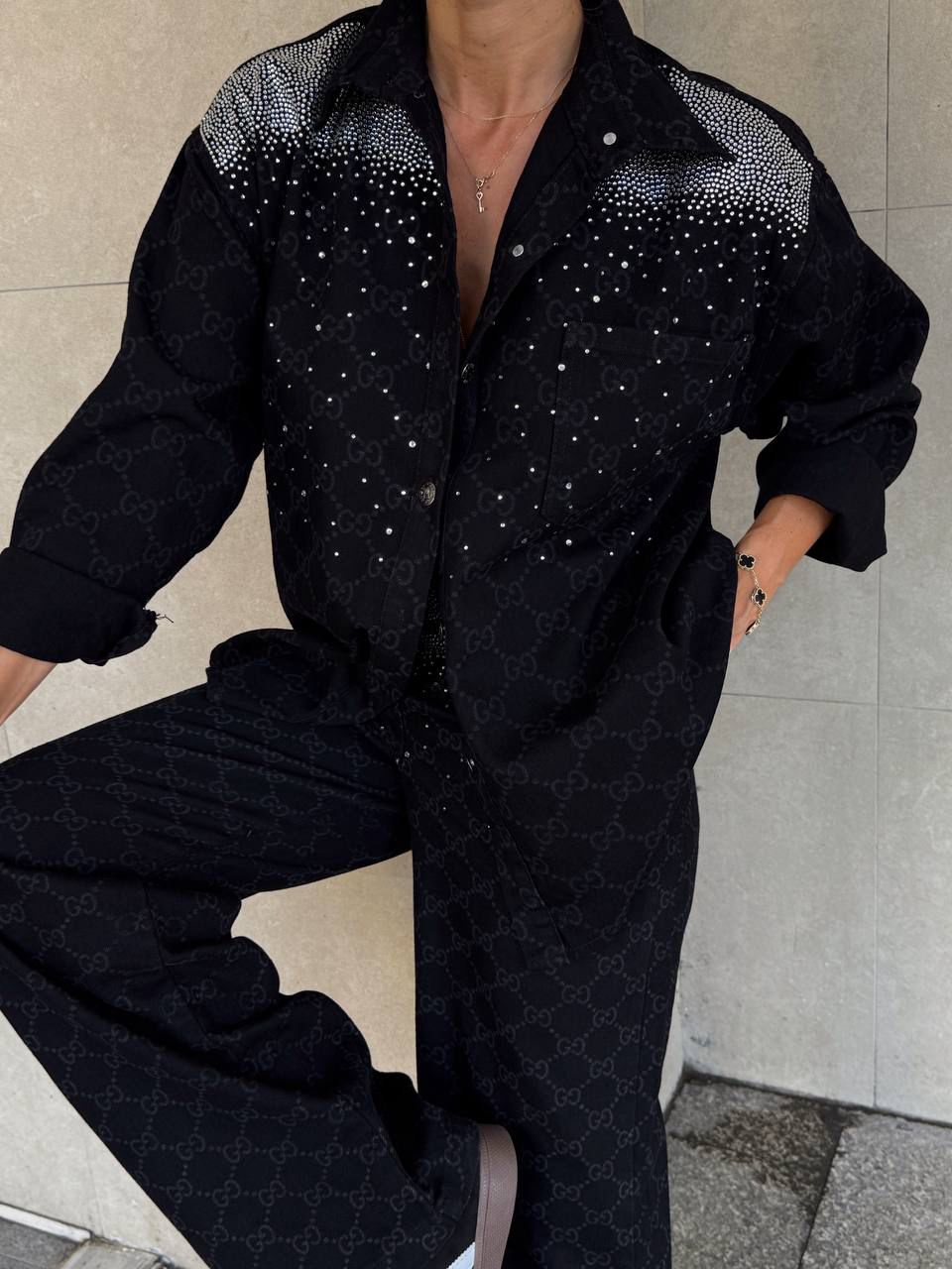 GUCCI YAKMA DESENLİ TAŞLI İKİLİ TAKIM