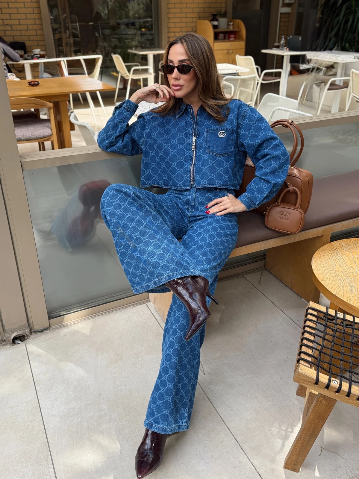 GUCCI YAKMA DESENLİ KOT TAKIM