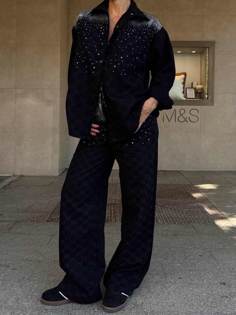 GUCCI YAKMA DESENLİ TAŞLI İKİLİ TAKIM