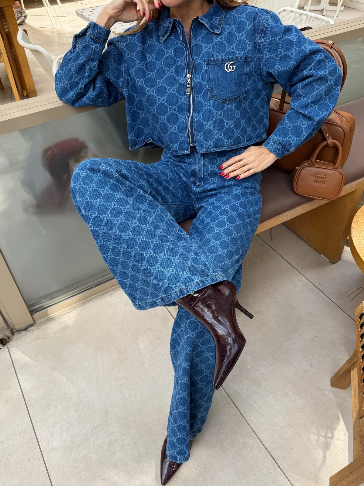 GUCCI YAKMA DESENLİ KOT TAKIM