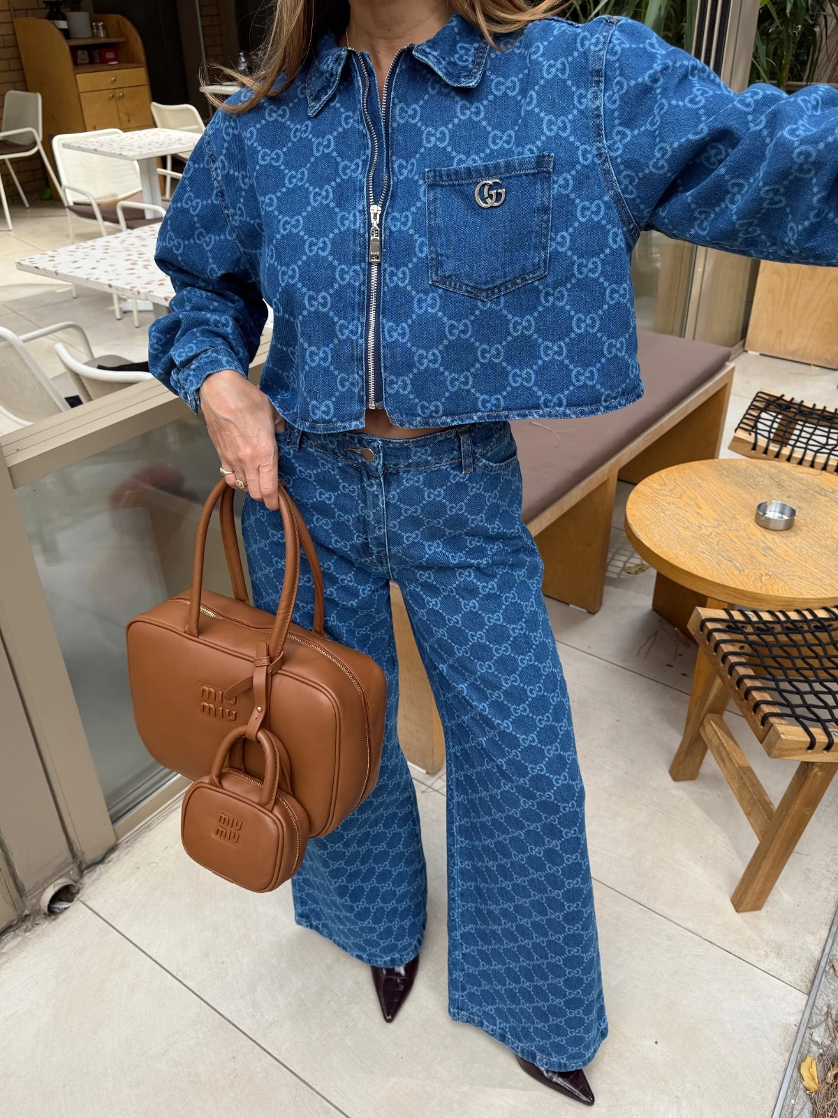 GUCCI YAKMA DESENLİ KOT TAKIM